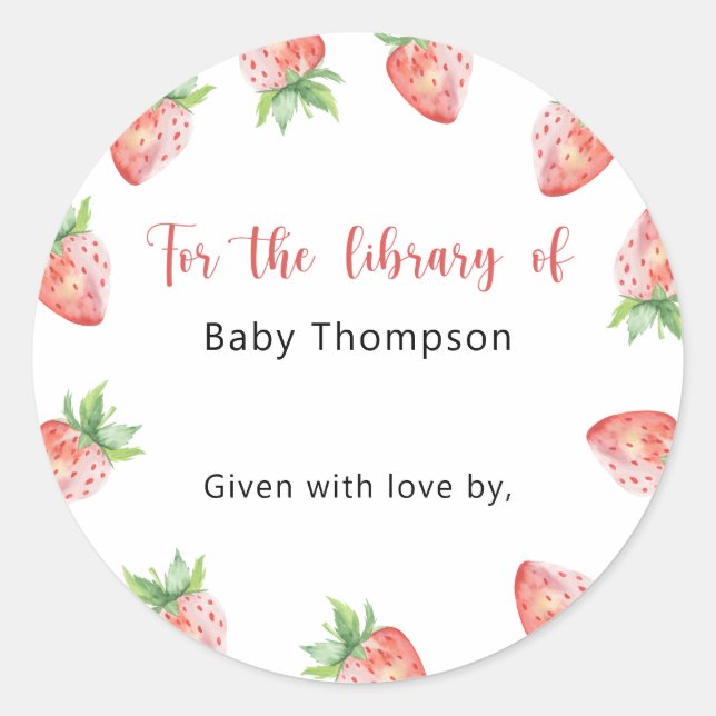 Adesivo Morango - Ex-libris para chá de bebê, livros para  (Frente)