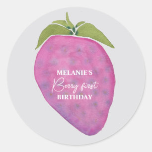 Adesivo Morango rosa Berry Primeiro Aniversário