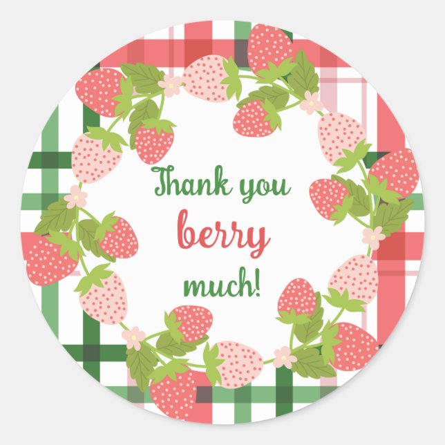 Adesivo Morango Rosa e Verde Obrigado Moranguinho (Frente)