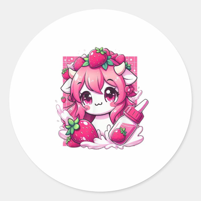 Adesivo Morango Vaca Kawaii Anime Morango Leite _1 (Frente)
