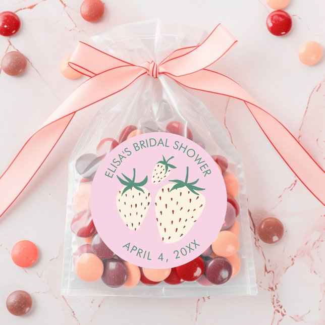 Adesivo Morangos Brancos Pineberry CHÁ DE NOIVA Personaliz (White Strawberry Pineberry BRIDAL SHOWER Custom Classic Round Sticker
)
