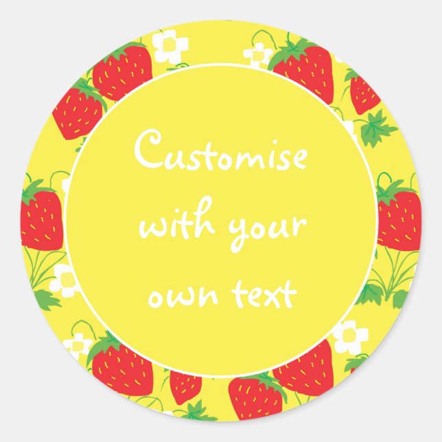 Adesivo Morangos e Flores Amarelas Texto Personalizado (Frente)