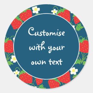 Adesivo Morangos e Flores Azul Texto Personalizado