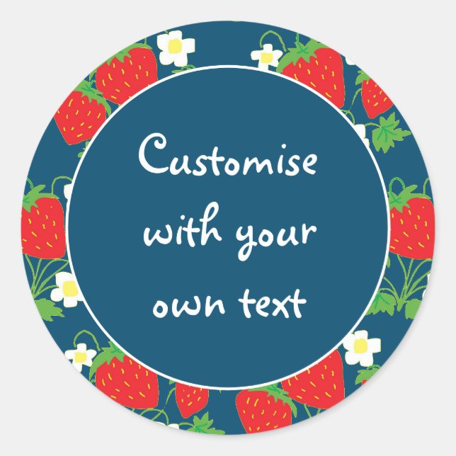 Adesivo Morangos e Flores Azul Texto Personalizado (Frente)