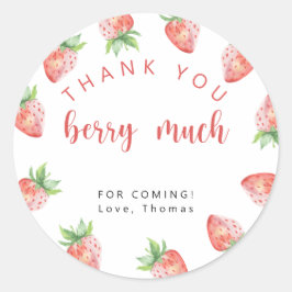 Adesivo Morangos festa de aniversário obrigado você morde 