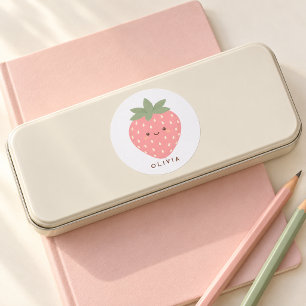 Adesivo Morangueiro Rosa Fofo com Sorriso Personalizado