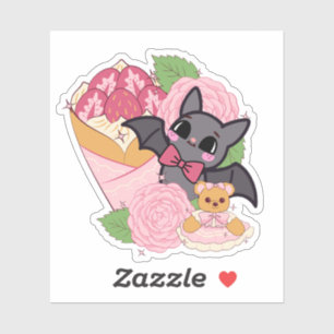 Adesivo Morcego Kawaii, Crepe de Morango e Urso de Pelúcia