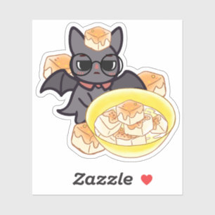 Adesivo Morcego Kawaii Inteligente com Tigela de Tofu