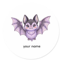 Morcego Roxo Fofo Ilustração em Lápis de Cor de Ha