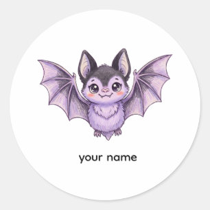 Adesivo Morcego Roxo Fofo Ilustração em Lápis de Cor de Ha