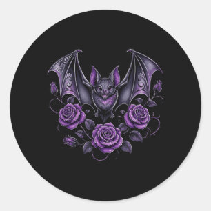 Adesivo Morcego Vampiro Com Rosas Roxas Estética Gótica