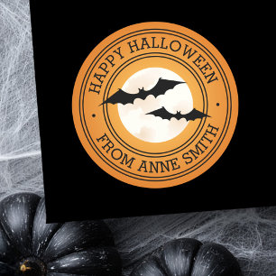 Adesivo Morcegos e lua Feliz Halloween nome personalizado 