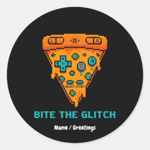Adesivo Morde a Falha Retro 8-Bit Pixel Pizza Gamer