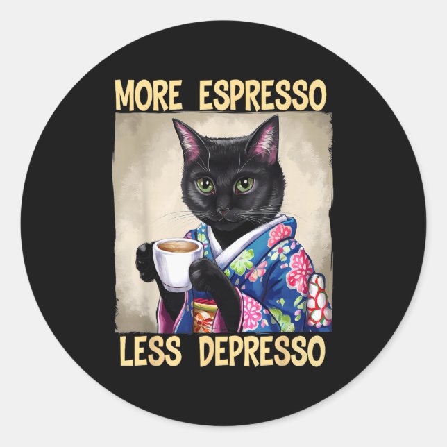 Adesivo More Espresso Less Depresso Japanese Art Funny Cat (Frente)