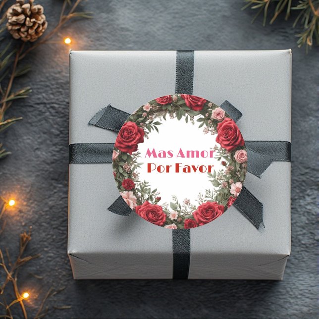 Adesivo More Love Please Mas Amor Por Favor Rose Frame (More Love Please Mas Amor Por Favor Rose Frame Classic Round Sticker)