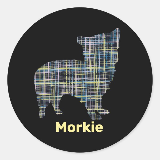 Adesivo Morkie Dog Yellow & Blue Grid Stickers (Frente)