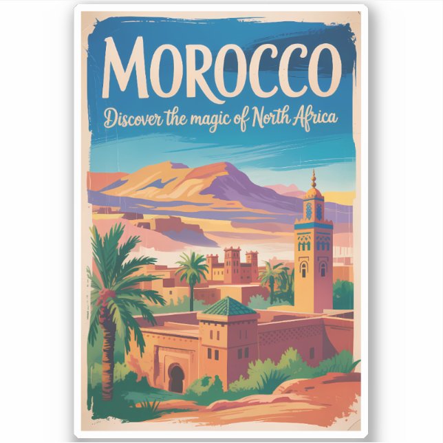 Adesivo Morocco Illustration Travel Art Vintage (Frente)