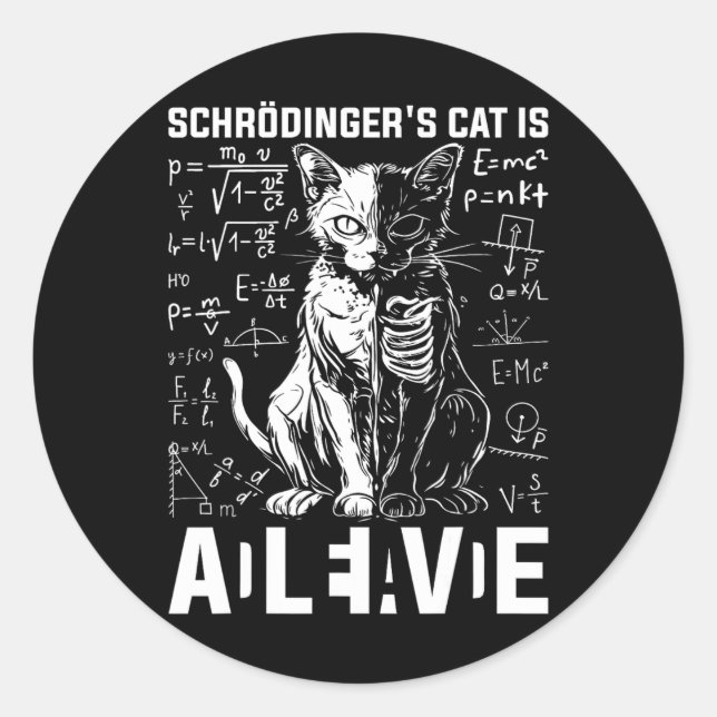 Adesivo Morto de gato e física viva de Schrodinger (Frente)