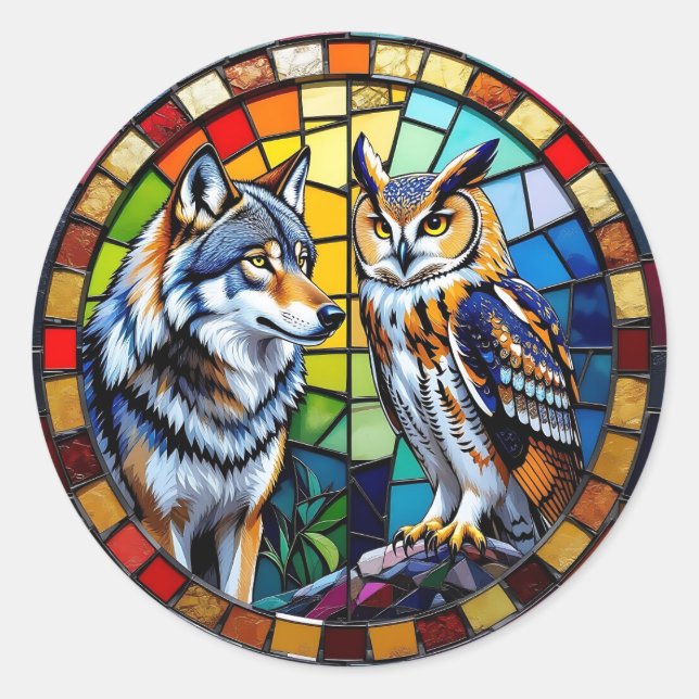 Adesivo Mosaic Wolf and Owl Vibrant Art (Frente)