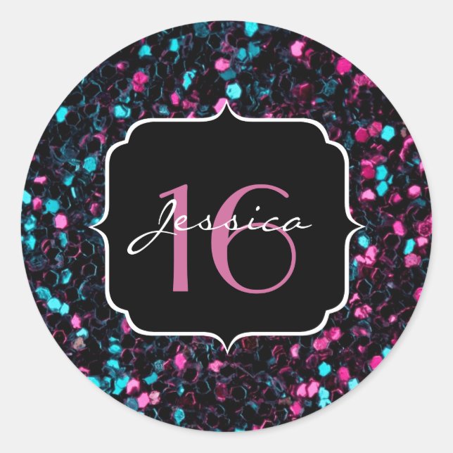 Adesivo Mosaico cor-de-rosa e azul brilhante Doce 16 (Frente)