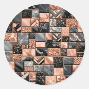 Adesivo Mosaico Mármore Preto Dourado Rosa