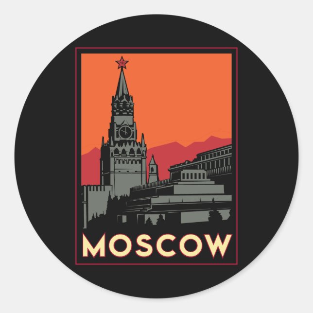 Adesivo moscou rússia kremlin art deco retro viagem (Frente)