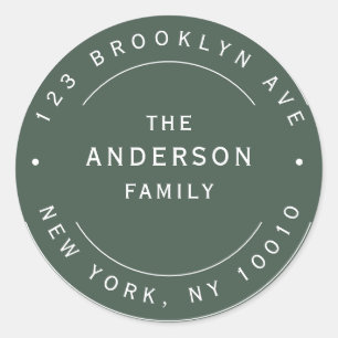 Adesivo Moss Green Family Name Round Rótulo de Endereço de