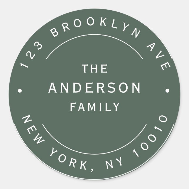 Adesivo Moss Green Family Name Round Rótulo de Endereço de (Frente)