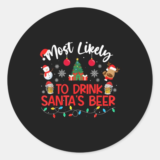 Adesivo Most Likely To Drink Santa's Beer Funny Drinking C (Frente)
