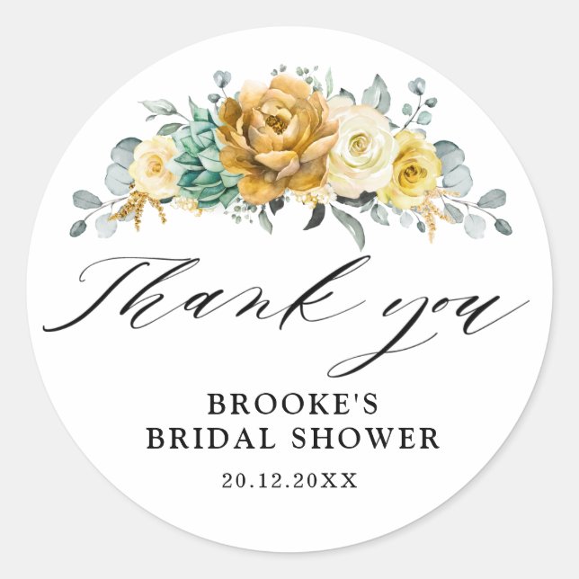 Adesivo Mostarda Amarelo Floral Sage Greenery Obrigado (Frente)