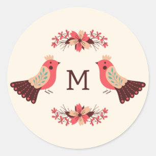 Adesivo Motif popular escandinavo com aves e flores
