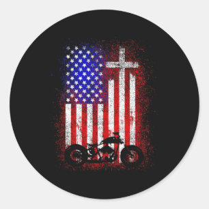 Adesivo Moto Antiga Bandeira EUA Fé Cristã Para Bi