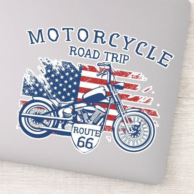 Adesivo Motorcycle Road Trip Route 66 USA Flag (Detalhe)