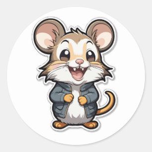 Adesivo Mouse Adorável no Design de Cartoon de Jaqueta