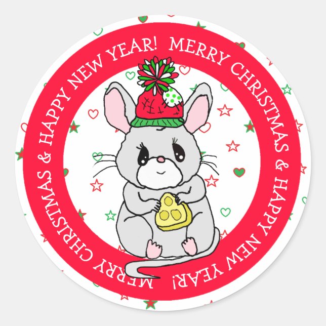 Adesivo Mouse Feliz de Natal com Feriado de Queijo (Frente)