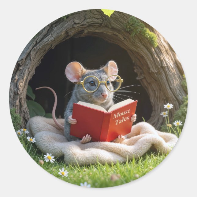 Adesivo Mouse Reading a Red Book On a Blanket (Frente)