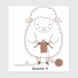 Adesivo Mouton Mignon qui Tricote de la Laine Marron