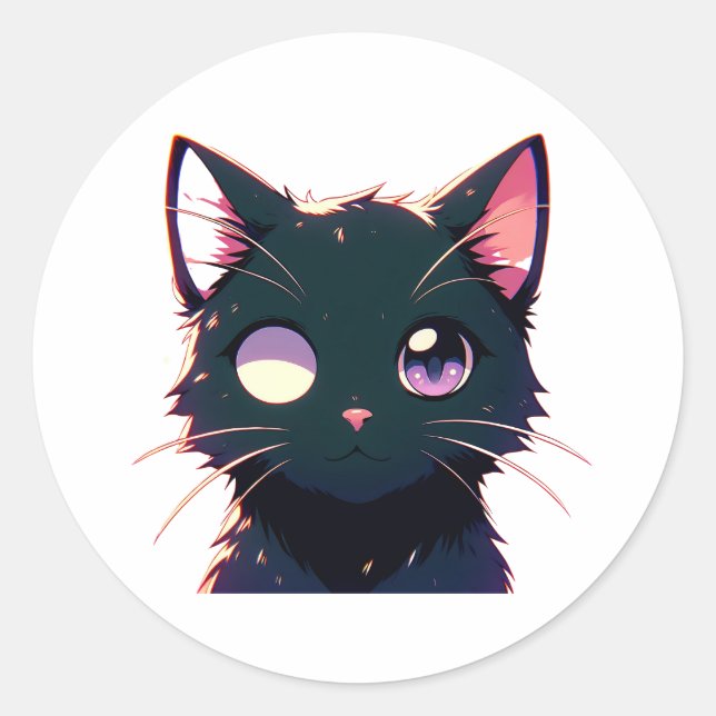 Adesivo Movimentação de Gato Preto com Face Grave (Frente)