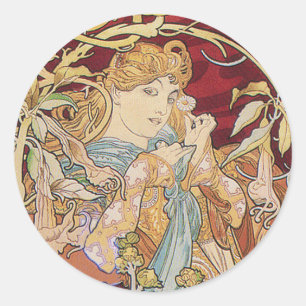 Adesivo Mucha Art Nouveau: Mulher Com Daisy