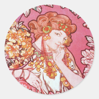 Adesivo Mucha Mulher entre Flores Arte Nouveau Stickers
