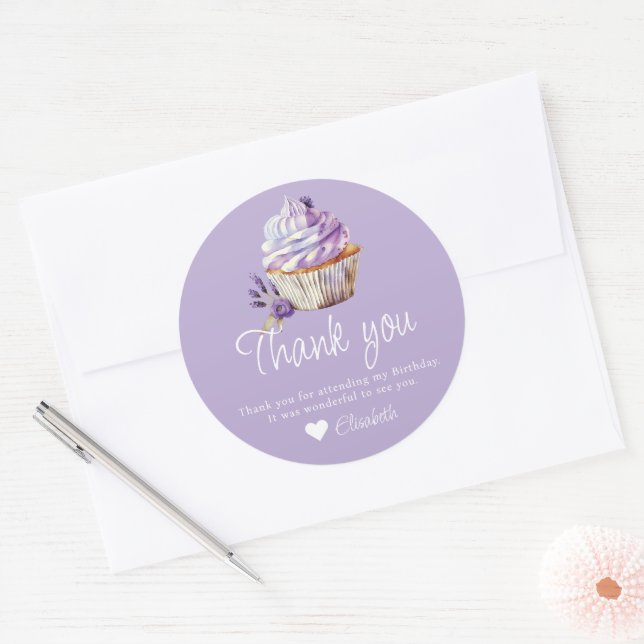 Adesivo Muffin Purple Obrigado Aniversário Personalizado (Envelope)