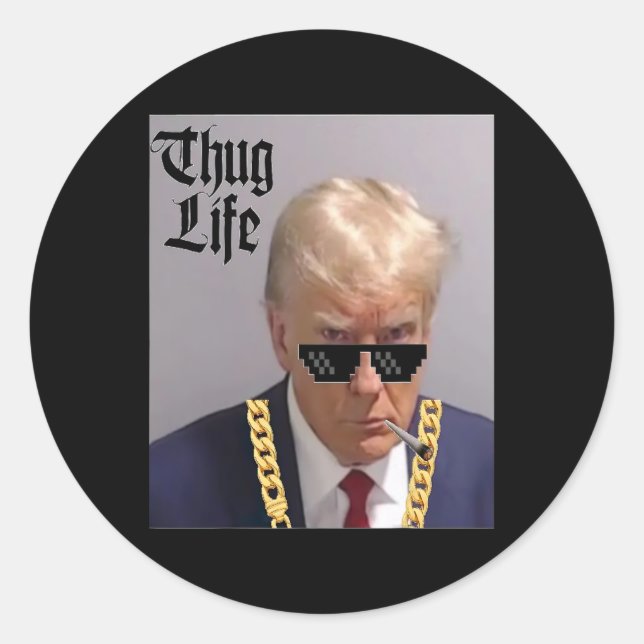 Adesivo Mug Shot - Donald Trump Mug Shot - thug Life (Frente)