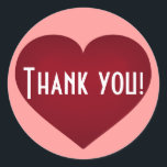 Adesivo Muito obrigado<br><div class="desc">Este rótulo redondo personalizado apresenta um coração de creme contendo a frase, "Obrigado!" em uma fonte branca nítida. Clique em "Personalizar" para redimensionar/reposicionar o coração do crimson, alterar a cor de fundo e/ou revisar o texto. O autocolante do coração funciona bem como uma adição comemorativa a garrafas de vinho, doces,...</div>