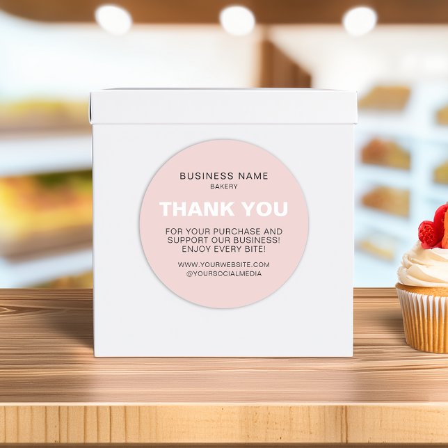Adesivo Muito Obrigado Empresas Com Mínimo Cor-De-Rosa (Thank You Bakery Pink Minimal Round Sticker)