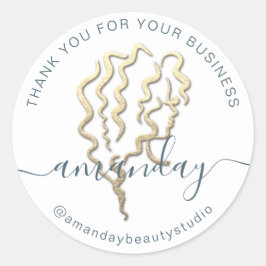 Adesivo Muito Obrigado Logotipo Dourado Nome Cabelo Branco