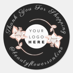 Adesivo Muito Obrigado Logotipo Rosa IG Nome Floral Wreath