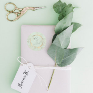 Adesivo Muito Obrigado Nome Floral Verde Dourado Casamento