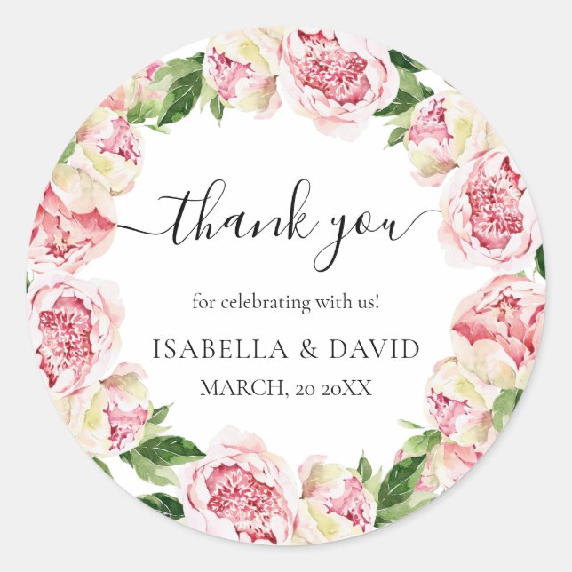 Adesivo Muito Obrigado Peonies Floral Chá de panela Românt (Frente)