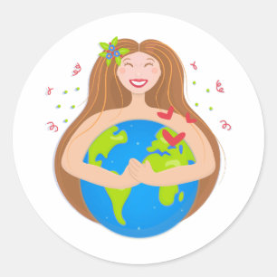 Adesivo Mulher abraçando o planeta Terra