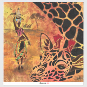 Adesivo Mulher Africana e Girafa Sticker